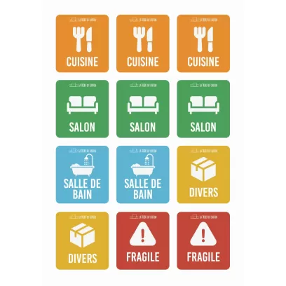Étiquettes pour cartons de déménagement colorées - 24 stickers