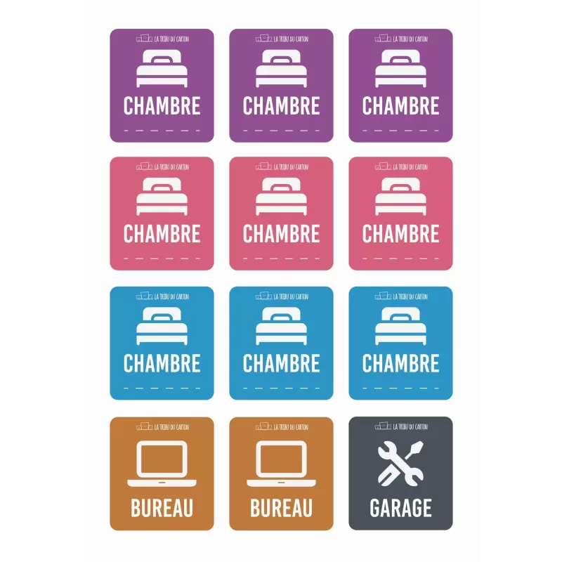 Étiquettes pour cartons de déménagement colorées - 24 stickers