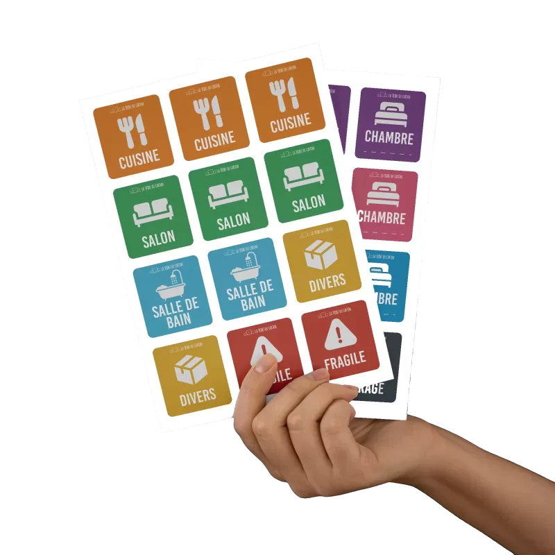 Étiquettes pour cartons de déménagement colorées - 24 stickers