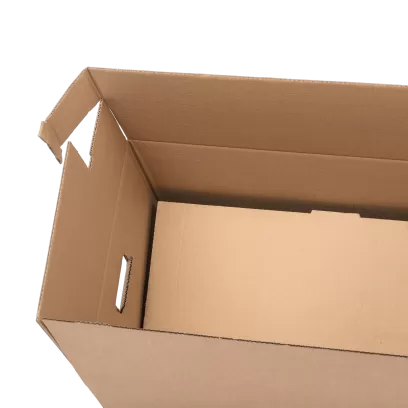 Grand carton automatique Tribumatic sans adhésif avec poignées.