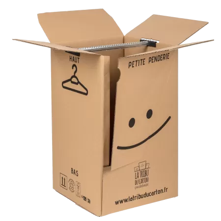 carton petite penderie avec poignées et porte frontale pour vêtements